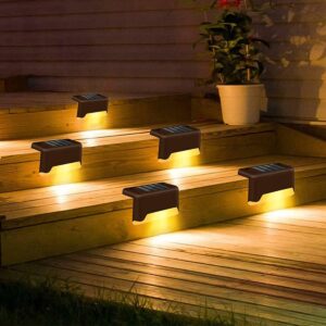 Solar Light Outdoor Waterproof Step Lights Deck Lighting for Steps Stairs Paths Garden Fences Pathway,Outdoor Solar Deck Lights [ Pack of 4, Warm Yellow Light ]