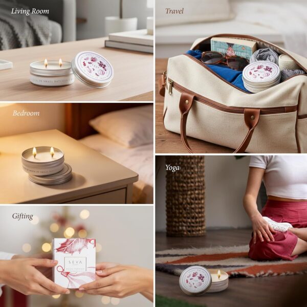 SEVA HOME Travel Candle Trio - Set of 3 Ornament-Print Tin Candles Gift Set | 15-Hour Burn | Natural Soy Wax | Perfect Birthday & Anniversary Gift for Friends & Family | Rakhi Gift | Luxury Gifting