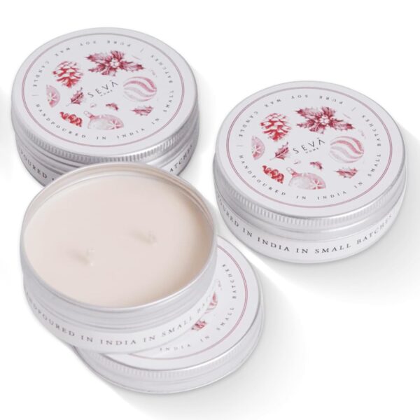 SEVA HOME Travel Candle Trio - Set of 3 Ornament-Print Tin Candles Gift Set | 15-Hour Burn | Natural Soy Wax | Perfect Birthday & Anniversary Gift for Friends & Family | Rakhi Gift | Luxury Gifting