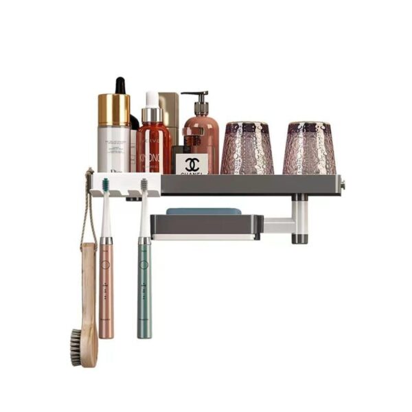 SHALVI Self Adhesive Toothbrush Holder Storage Rack with Soap Dish/Wall Mounted Plastic Shelf Organizer for Bathroom Accessories and Hardware/Shelve with Soap Dish