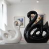 Modern Abstract Family Figurine Sculpture for Home Decor – Minimalist Ceramic Couple & Child Statue Showpiece for Living Room, Bedroom,Shelf Decoration (Swan Couple)
