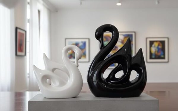 Modern Abstract Family Figurine Sculpture for Home Decor – Minimalist Ceramic Couple & Child Statue Showpiece for Living Room, Bedroom,Shelf Decoration (Swan Couple)