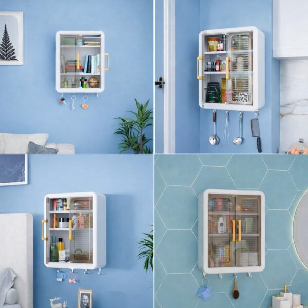 Bathroom Organiser | Wall Mounted Storage Cabinet for Bathroom & Kitchen Essentials, Skincare & Makeup | Organizer Cabinet for Home (White)