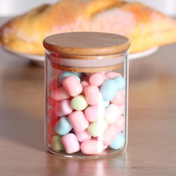 glass jars with wooden lid glass jar set food storage containers Borosilicate glass jar Set/Suit for Sugar, Tea, and Other Dry food storage (220ML JARS, 6 PCS, Transparent)