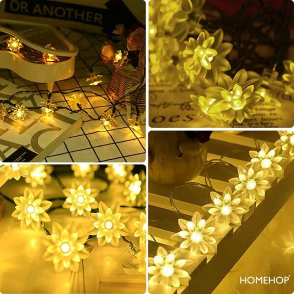 Homehop Solar Light Outdoor Garden 30 Led String Lotus Shape for Garden Balcony Terrace, Lawn Wall Waterproof Rechargeable Decorative Lamp Diwali Decoration Item (6.5 Meters,Warm Colour)