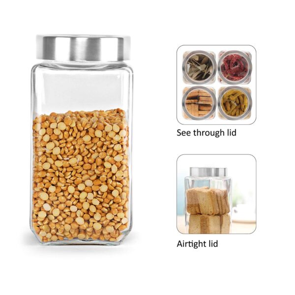 CELLO Qube Fresh Glass Storage Jar with See Through Lid Set of 2, (1000ml x 2), Transparent | Food Grade, Stackable, Easy Storage Jar | Air Tight Kitchen Glass Jar For Cookies Snacks Pulses Dry Fruits