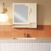 Plastic Nova Bathroom Mirror Cabinet with Shelves and Rod Double Door 14X14 inches (Ivory)