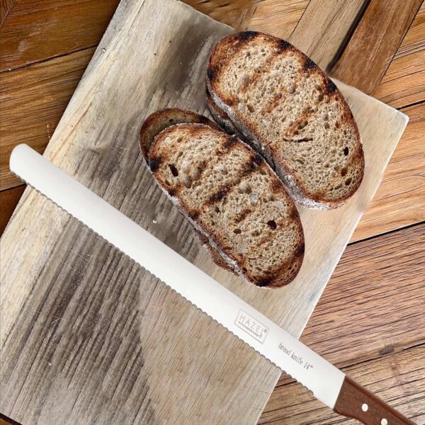 HAZEL Bread Knife for Cutting | Bread Cutting Knife with Wooden Handle | Stainless Steel Cake Cutter Slicer Tool (Wide Teeth Bread Knife, 14 Inches)