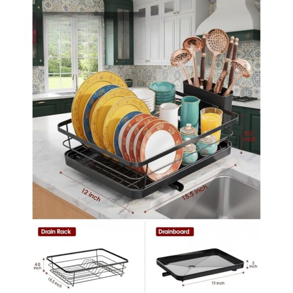 Utensils Drying Rack|Dish Drying Rack with Drainer Tray|Bartan Stand Steel|Kitchen Drying Racks|Utensils Stand & Dish Drainer Rack (Black 1 Layer)