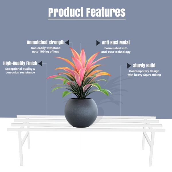 Pivalo Rectangle Plant Stand Anti-Rust Metal Flower Pot Holder 120 kg Capacity Outdoor and Indoor Planters Gamla Stands for Balcony & Living Room Home Decor (Pack of 4, White)