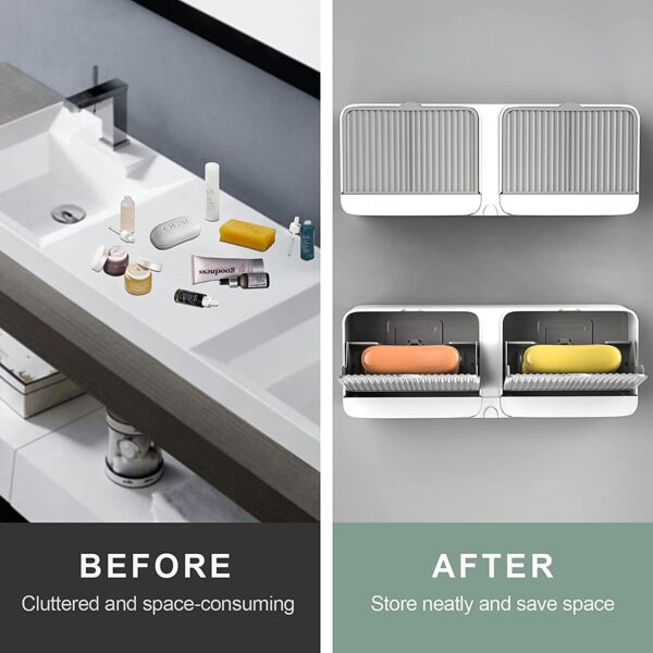 New Creative Wall Mounted Soap Box with Lid Double Grids Soap Draining Rack Bathroom Shower Soap Holder,Multi-Color,Plastic,Multicolor (Pack of 1)