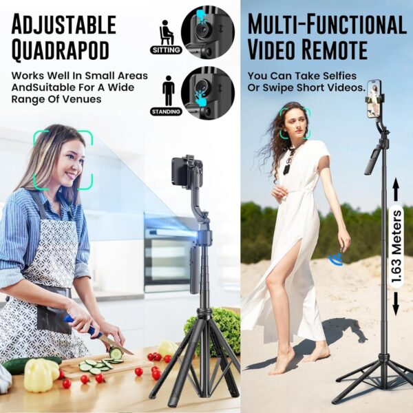 FKU C17 Auto Face Tracking AI Gimbal Selfie Stick Tripod Stand, Detachable Bluetooth Remote Compatible for iPhone/Android, Best for Vlogging/Photo Shoot (C17 AUTO FACE Tracking SEFIE Stick)