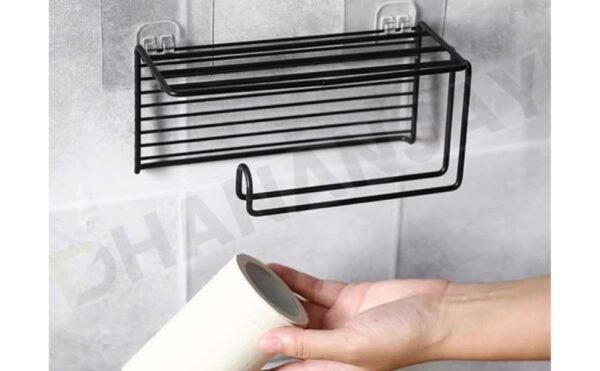 Royal Brothers Self Adhesive Toilet Paper Holder/Tissue Paper Roll Holder with Mobile Stand/Towel Bar Hanger Storage Rack/Bathroom Accessories (Black)