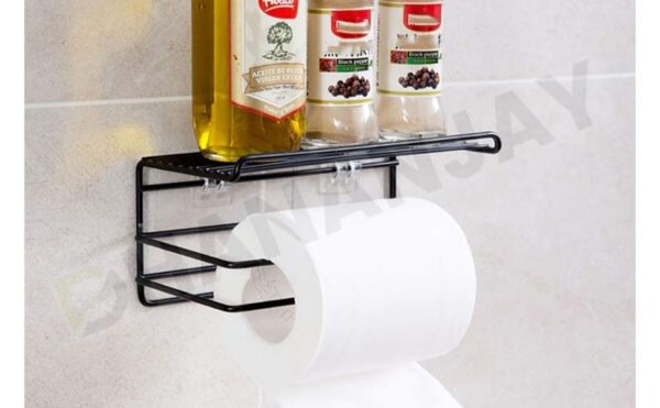 Royal Brothers Self Adhesive Toilet Paper Holder/Tissue Paper Roll Holder with Mobile Stand/Towel Bar Hanger Storage Rack/Bathroom Accessories (Black)