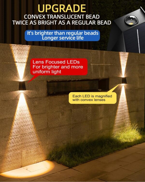 LITVERSE Solar Outdoor Wall Lights Up and Down 2 LED Outdoor Lamp Solar Wall Lights,IP65 Waterproof Patio Wall Light, Solar Exterior Lights for House Garage Garden (Warm White) Plastic