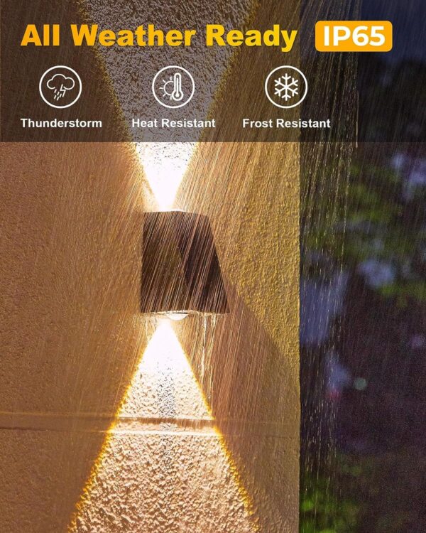 LITVERSE Solar Outdoor Wall Lights Up and Down 2 LED Outdoor Lamp Solar Wall Lights,IP65 Waterproof Patio Wall Light, Solar Exterior Lights for House Garage Garden (Warm White) Plastic