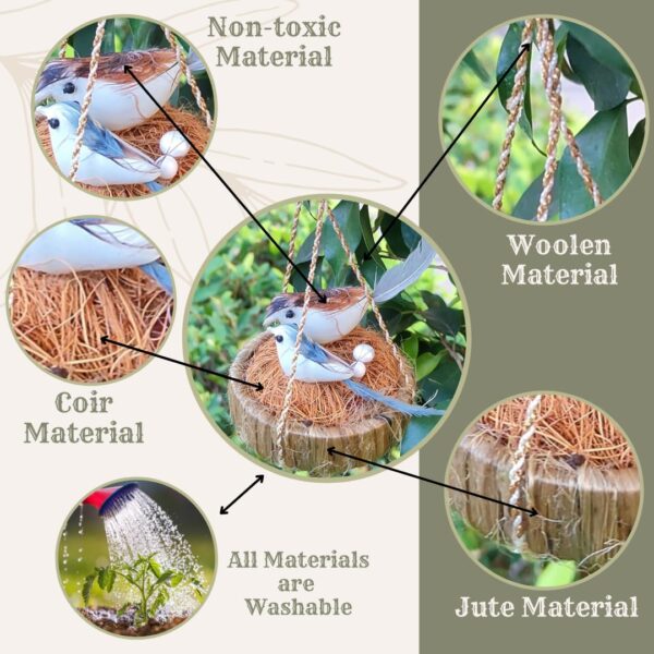 Wool Artificial Birds | Hanging Birds for Home Decor Garden Decor, Brown