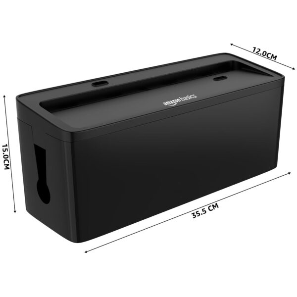 Amazon Basics Cable Management Box with Phone Stand | Cord Organizer Hides Extension Board, Power Strips, Surge Protector, Cords, Wire, Router | TV Cord Box for Desktop, Floor, Home, Office | Black