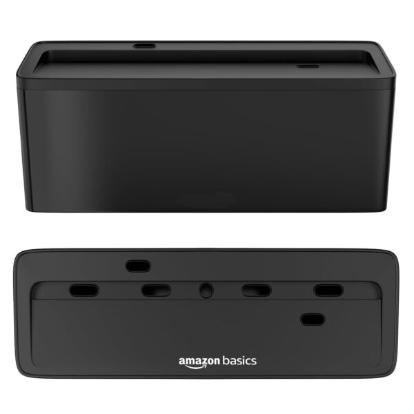 Amazon Basics Cable Management Box with Phone Stand | Cord Organizer Hides Extension Board, Power Strips, Surge Protector, Cords, Wire, Router | TV Cord Box for Desktop, Floor, Home, Office | Black