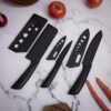 Knife Set for Kitchen Professional 3 Pieces High Carbon Stainless Steel Colour Printed Coated Chef Knife Utility Knife Cutting Knife Kitchen Knives with Ergonomic Handle (Black)