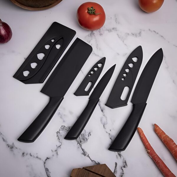 Knife Set for Kitchen Professional 3 Pieces High Carbon Stainless Steel Colour Printed Coated Chef Knife Utility Knife Cutting Knife Kitchen Knives with Ergonomic Handle (Black)