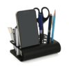 Premium Metal Desk Organizer with Integrated Mobile Stand | Multi-Compartment Office Supply Holder | Matte Black Finish | Made of SS & CRC Material | L150 × W110 × H45 mm