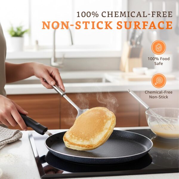 Amazon Brand - Solimo Aluminium Non-Stick Dosa Tawa | Granite Finish | Induction Base | PFOA Free | High Temperature Resistant Exterior Coating | 25 Cm | Grey