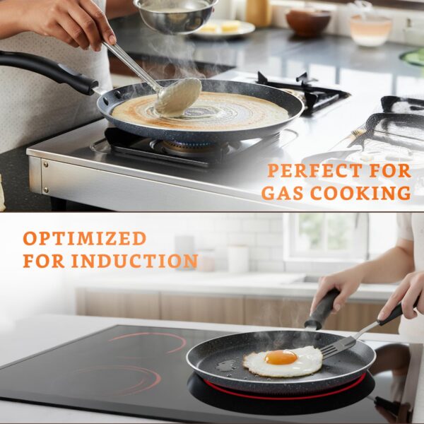 Amazon Brand - Solimo Aluminium Non-Stick Dosa Tawa | Granite Finish | Induction Base | PFOA Free | High Temperature Resistant Exterior Coating | 25 Cm | Grey