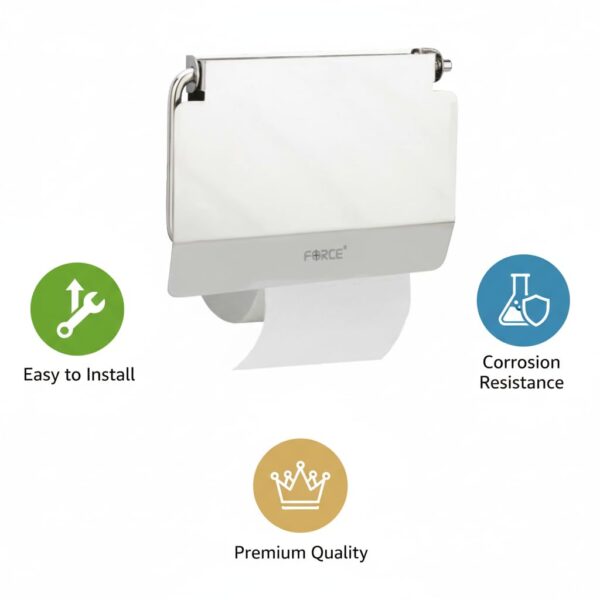 Force Stainless Steel Toilet Paper Roll Holder | Wall-Mounted Bathroom Tissue Holder | Rust-Proof & Corrosion-Resistant | Space-Saving Durable Bathroom & Basin Accessory