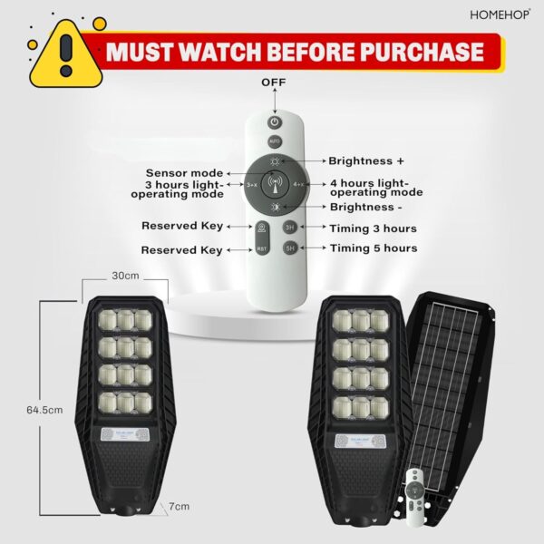 Homehop Solar Street Lights Outdoor Waterproof 200W Motion Sensor Security Wireless LED Wall Lamp for Home & Garden with Remote Control (Cool White)