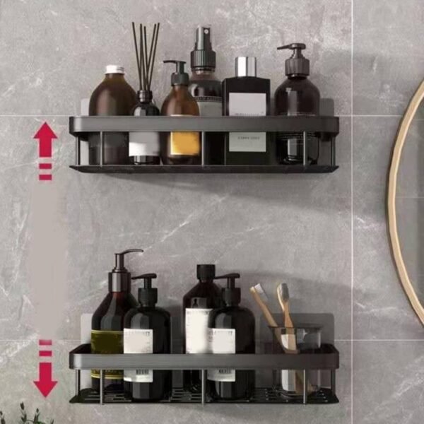 Aluminium Self Adhesive Bathroom Shelf for Wall | Pack of 2 | No Drill Wall Mounted Bathroom Shelves Rack | Corner Shelf Organizer Holder Stand for Bathroom Accessories Storage | Black