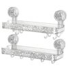 Double Bathroom Shelf with Suction Cup Mount and Hooks – Wall Mounted Transparent Storage Rack with Decorative Panel (2)