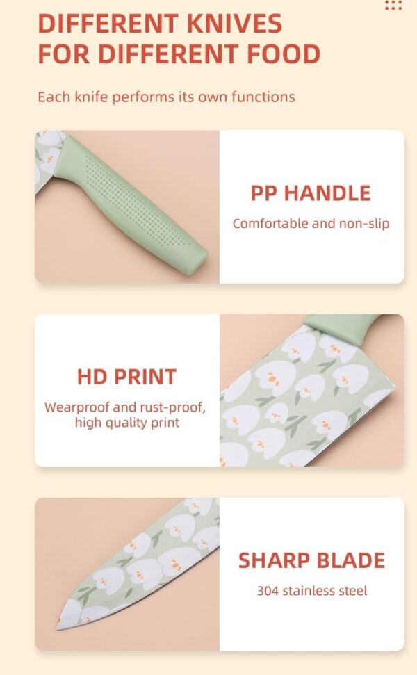 Kitchen Knife Set of 3 – Stainless Steel Chef, Paring & Butcher Knives | Ultra Sharp, Rust-Resistant Blades with Printed Design | Multipurpose Cooking Knife Set for Home & Restaurant Use