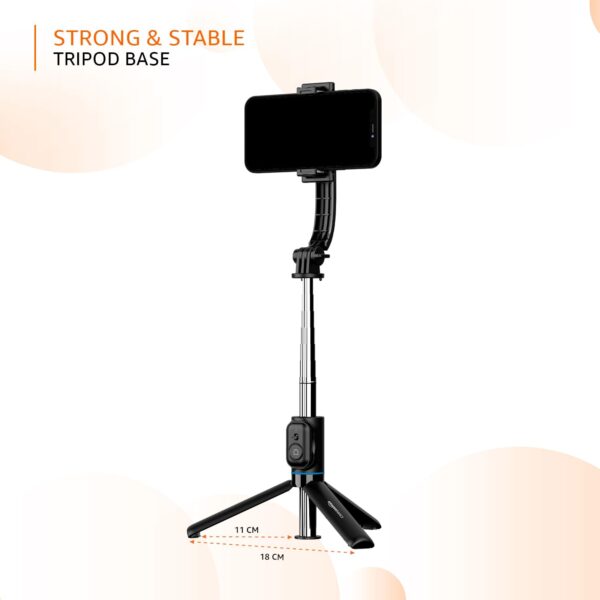 Amazon Basics Selfie Stick with Detachable Phone Clip | 107 cm Extendable | Remote Control | Compatible with Mirrorless/Action Camera, Ring Light, Gopro | Ideal for Selfies, Vlogging, Black