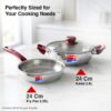 Prestige Stainless Steel 2 Pc Cookware Set with Glass Lid | Platina Popular | Fry Pan 24cm (2.25 L) | Kadai 24cm (2.8 L) | TRIPLY Base | Gas & Induction Compatible | Even Heating | 5Y Warranty | ISI