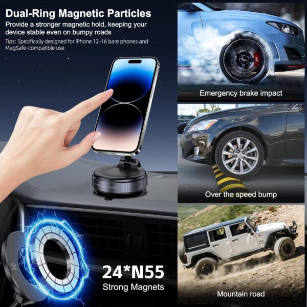 Vacuum Cup Magnetic Phone Holder for Car Dashboard & Desk – Strong Suction Mobile Mount with 360° Adjustable Rotation | Hands-Free Universal Smartphone Stand