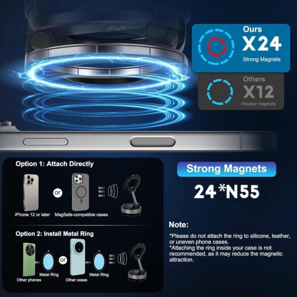 Vacuum Cup Magnetic Phone Holder for Car Dashboard & Desk – Strong Suction Mobile Mount with 360° Adjustable Rotation | Hands-Free Universal Smartphone Stand