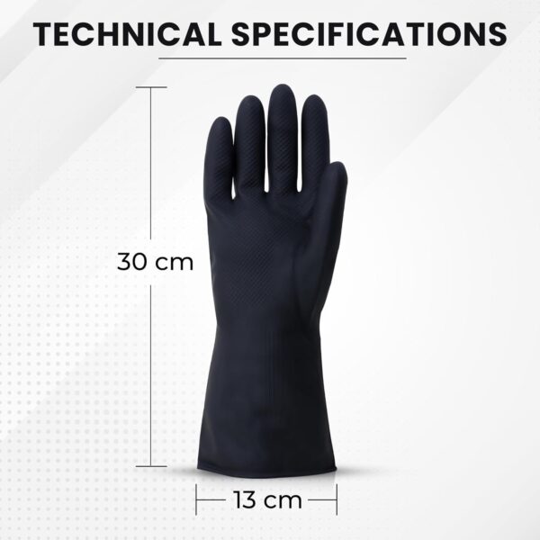 Robustt Heavy Duty Rubber Hand gloves - 1 Pair (Free Size, Black) for Dishwashing, gardening, kitchen cleaning