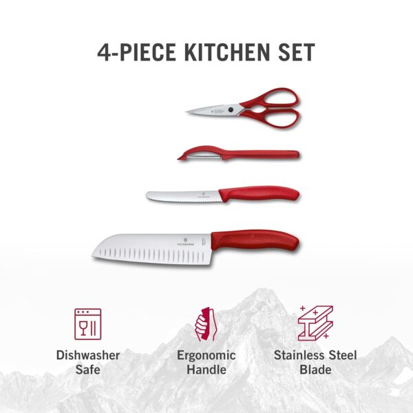 Victorinox Swiss Classic 4 Pc Knife Set - Stainless Steel Cutting, Chopping & Peeling Knives, Red, Swiss Made