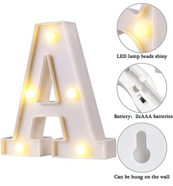 VRB Dec™ 1 Pcs Marquee Alphabet light letters/letter light/Alphabet/led alphabet letters/Aesthetic room/wall decor items/Birthday decoration items (Pack of 1) (A)
