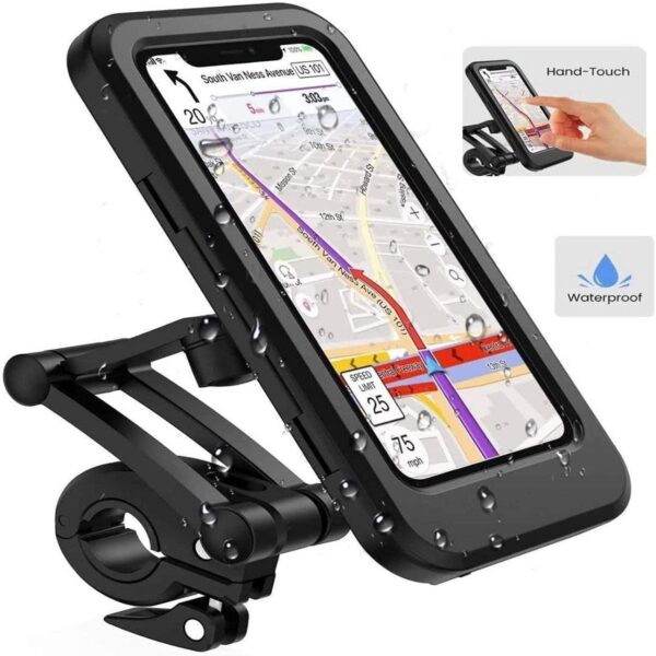 QEVRA Waterproof Mobile Phone Holder Car Bike 360 Degree Rotating Magnetic Mobile Stand Video Shoot Universal Motorcycle Mount Touch-Sensitive Screen (Motorcycle Case Mobile Holder)
