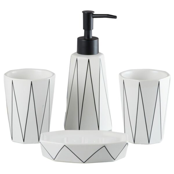 1774408899_Kookee-Ceramic-Bathroom-Accessories-Set-of-4-Modern-Bath-Set-with-Liquid-handwash-Soap-Dispenser-and-Toothbrush-Holder-Luxury-Gift-Accessory-for-Home-WhiteBlack-10244.jpg Kookee Ceramic Bathroom Accessories Set of 4, Modern Bath Set with Liquid handwash Soap Dispenser and Toothbrush Holder, Luxury Gift Accessory for Home, White/Black (10244)