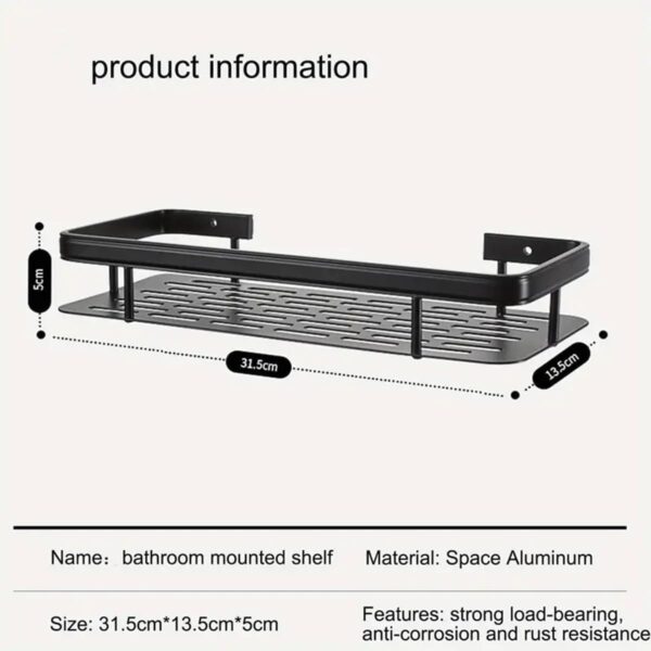 Aluminium Pack of 2, Self Adhesive Bathroom Shelf for Wall Shelf Organizer Wall Mounted Bathroom Shelves Rack Holder Stand for Bathroom Accessories Organiser Without Drill Black Long