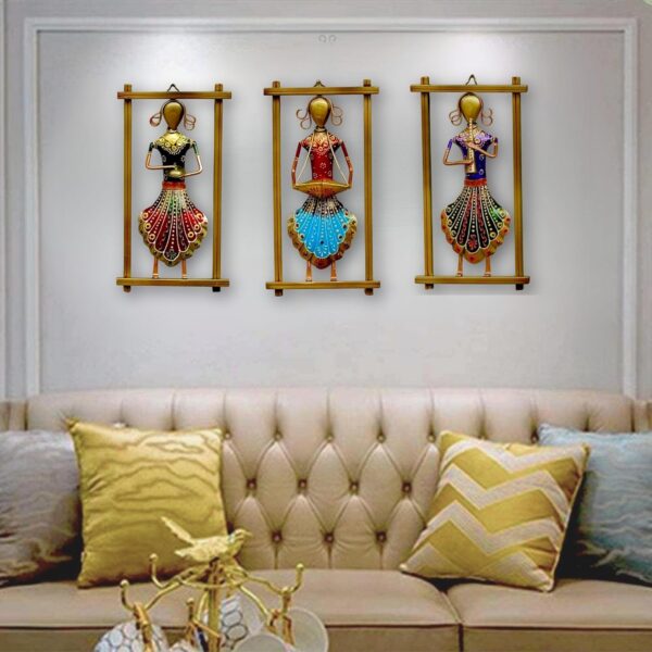 pranjals house Rajasthani Musician Metal Wall Art Set of 3 | Traditional Indian Wall Hanging Decor for Living Room, Bedroom & Home | Handcrafted Metal Frame (12 x 6.5 Inch)