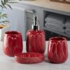 Kookee Ceramic Bathroom Set – Stylish 4 Piece Bath Accessories Kit with Soap Dispenser, Toothbrush Holder, Tumbler & Soap Dish – Modern & Designer Decor for Home & Guest Bathrooms, Red (9886)