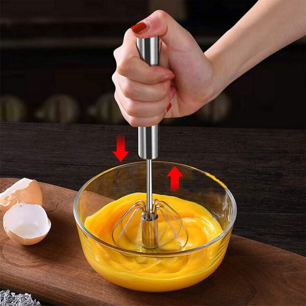 Stainless Steel Whisks, Hand Push Whisk Blender Semi-Automatic Whisk Mixer Egg Milk Beater Milk Frother Rotating Push Whisk Mixer for Blending, Whisking, Beating & Stirring (Egg Whisker)