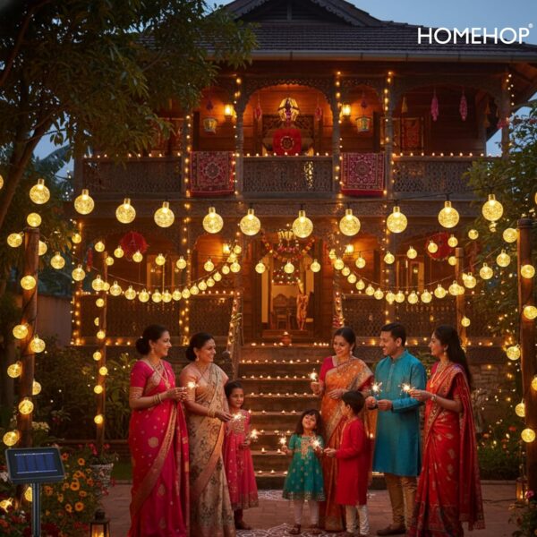 Homehop Solar Outdoor Led Crystal Ball String Light For Home Garden Balcony Terrace Wall Rechargeable Waterproof Decorative Lamp 800Mah Ni-Mh Battery(6.5M, 30 Leds) - 6.5 Meters