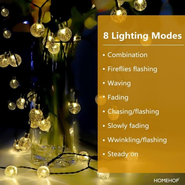 Homehop Solar Outdoor Led Crystal Ball String Light For Home Garden Balcony Terrace Wall Rechargeable Waterproof Decorative Lamp 800Mah Ni-Mh Battery(6.5M, 30 Leds) - 6.5 Meters