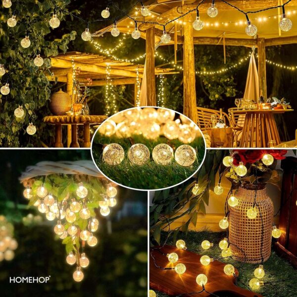 Homehop Solar Outdoor Led Crystal Ball String Light For Home Garden Balcony Terrace Wall Rechargeable Waterproof Decorative Lamp 800Mah Ni-Mh Battery(6.5M, 30 Leds) - 6.5 Meters