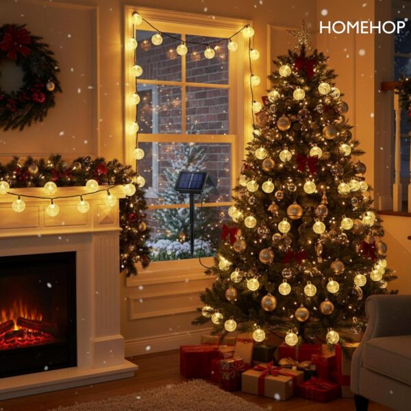 Homehop Solar Outdoor Led Crystal Ball String Light For Home Garden Balcony Terrace Wall Rechargeable Waterproof Decorative Lamp 800Mah Ni-Mh Battery(6.5M, 30 Leds) - 6.5 Meters